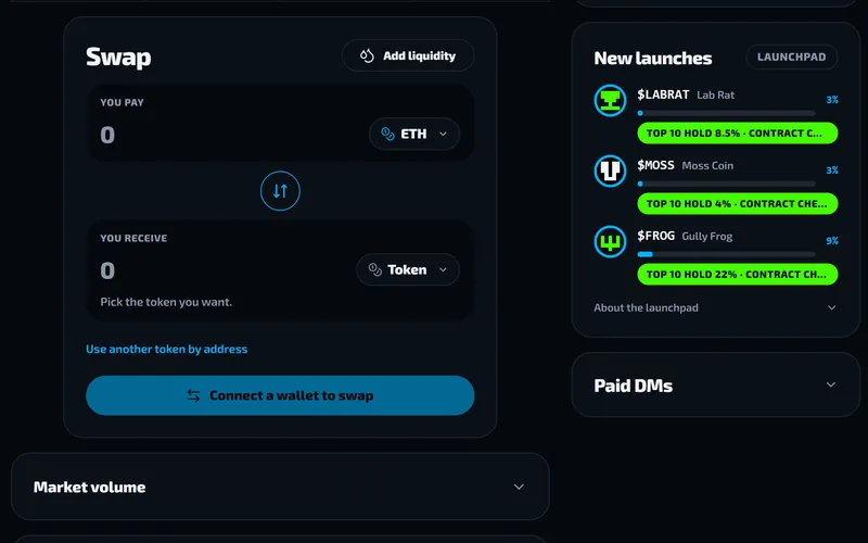 Screenshot: Swap with sponsored gas